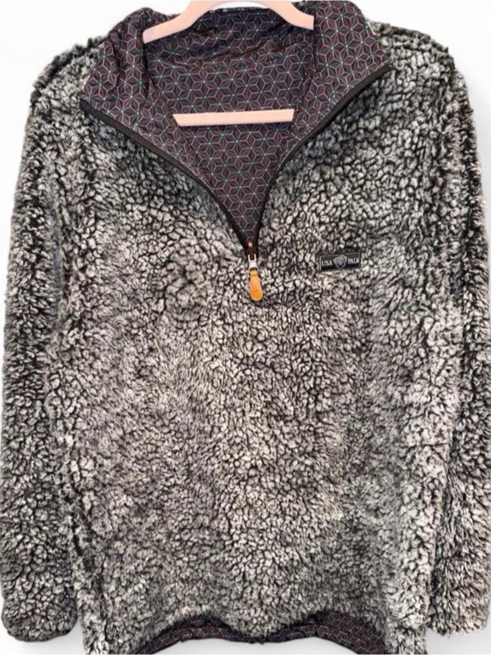 Men’s Gray Sherpa V-Neck Pullover with Mock Collar